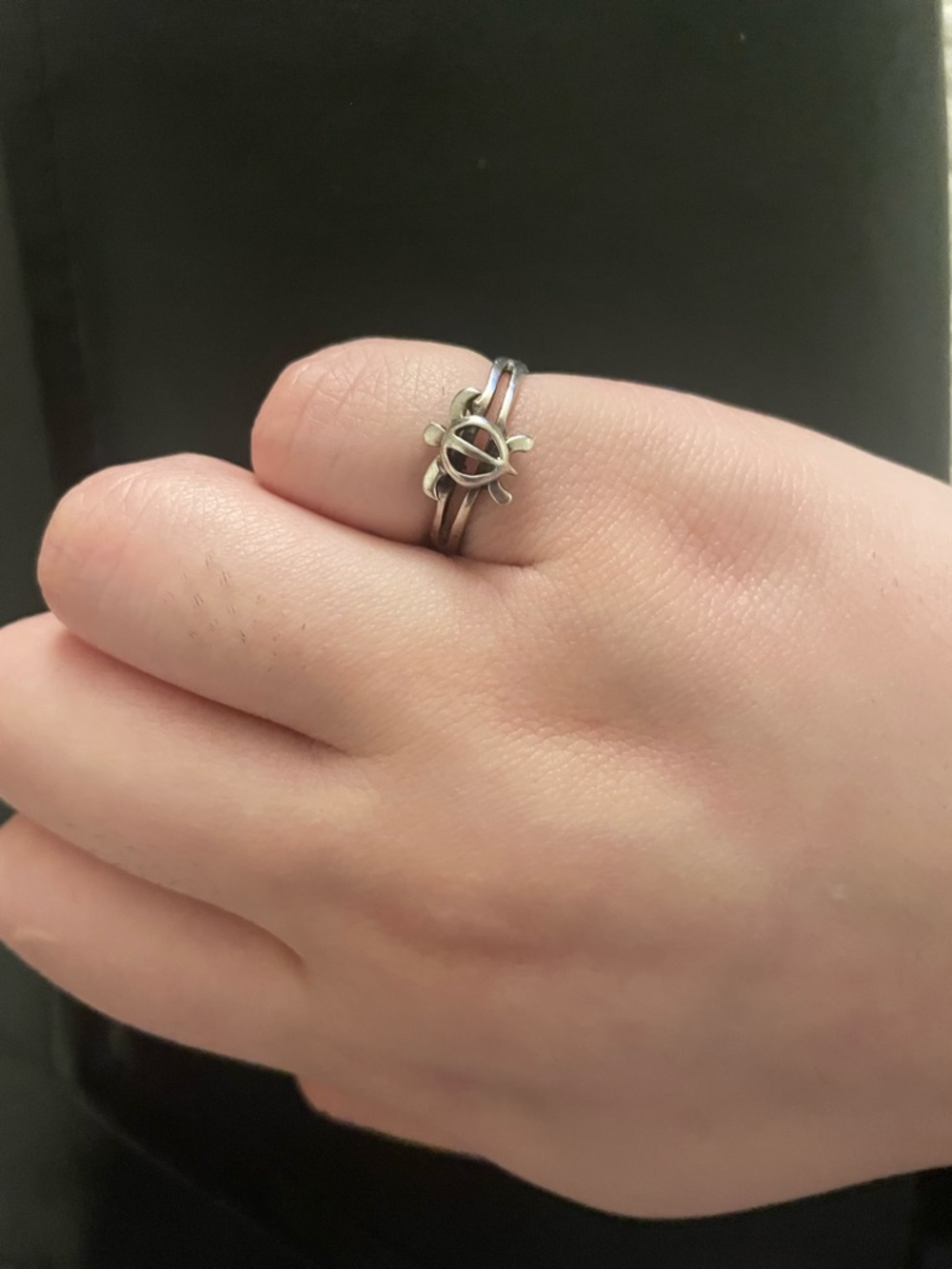 Sterling Silver Turtle Stackable Ring - White Silver